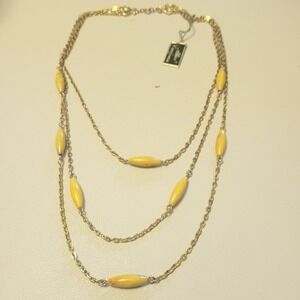 Vintage Alice Caviness Signed Triple Strand Yellow Beaded 16" To‎ 20" Length Tag